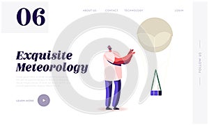 Radiosonde Landing Page Template. Male Character and Meteorology Probe on Air Balloon. Research, Probing