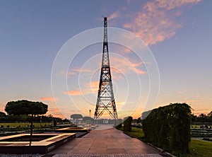 Radiostation tower in Gliwice, Poland in sunset.