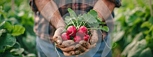 radish in farmer& x27;s hands selective focus photo