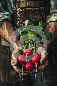 radish in farmer& x27;s hands selective focus photo