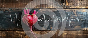 Radish With Heart Beat on Wooden Background