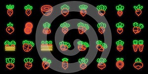 Radish icons set vector neon