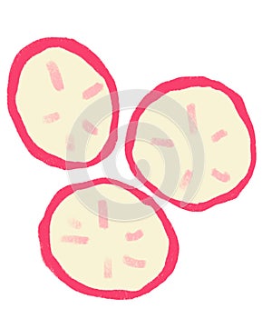Radish sliced breakfast food set elements hand drawn doodle minimal style pastel color illustration