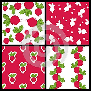 Radish Vegetable Seamless Patterns Set