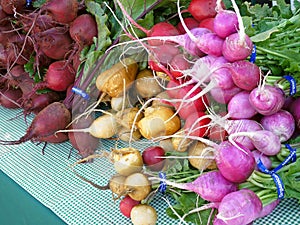 Radishes and beets at farmers' market