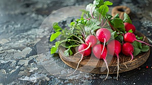 Radishes on a wooden cutting board