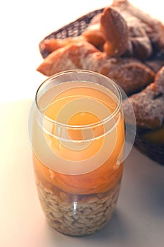 traditional Chilean drink Mote con Huesillo, made of dried peaches (huesillo) photo