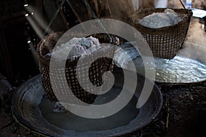 Raditional salt making by boiling underground salt water from na