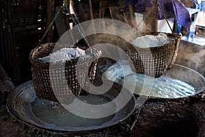 Raditional salt making by boiling underground salt water from na