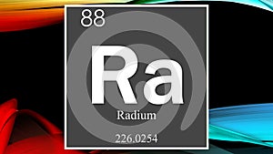 Radium chemical element symbol on dark colored abstract background