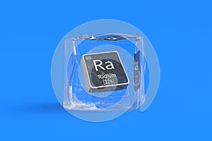 Radium Ra chemical element of periodic table in ice cube. Symbol of chemistry element