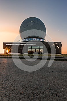 Radom on the Wasserkuppe the summit plateau in the Rhoen, sunset Hesse, Germany