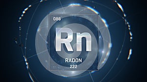 Radon as Element 86 of the Periodic Table 3D illustration on blue background