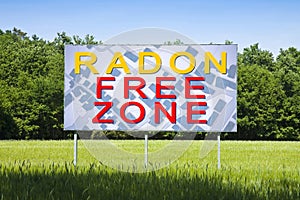 RADON GAS FREE ZONE: concept image with a vacant land free from the natural and dangerous radioactive gas that comes from the