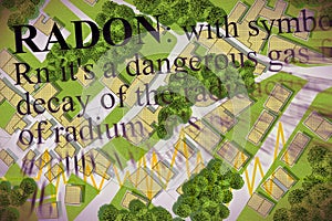 Radon gas the silent killer in our cities - concept image with check-up chart about radon contamination and definition of radon