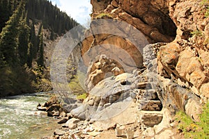 The radon hot spring near the Altyn Arashan resort near Karakol city, Kyrgyzstan photo