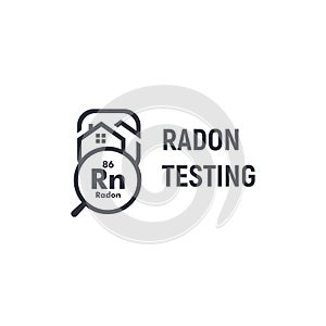 Radon testing first alert kit logotype. Home rn remediation service logo. Poisonous chemical element, gas spreading