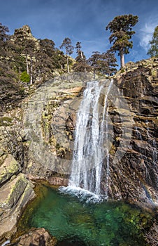 Radule waterfall in High Golo Valley of Corsica Island