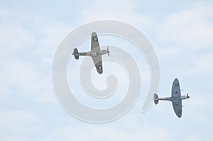 RAF BBMF, Battle of Britain Memorial Flight, flypast - Spitfire and Hurricane showing undersides