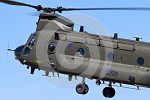 Royal Air Force RAF Boeing Chinook HC.2 twin engined heavy lift military helicopter ZA714.