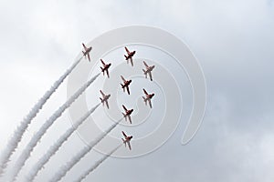 RAF Red Arrow flying in close formation