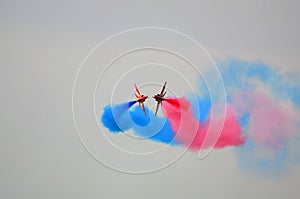 RAF Red Arrows display team in flight. photo