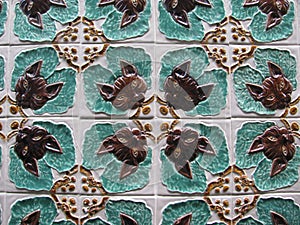 Art Nouveau cat ceramic tile wall photo