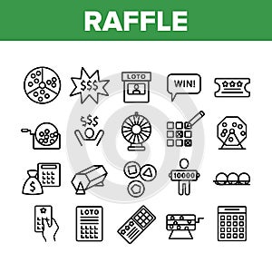 Raffle Gamble Lottery Collection Icons Set Vector