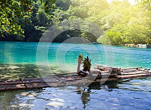 Raft on the bank of the Blue lagoon, Jamaica