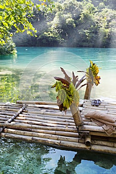 Raft on the bank of the Blue lagoon, Jamaica