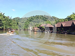 Raft and boat tour at Waterfall Sai Yok Kanchanaburi Thailand