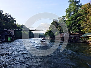 Raft and boat tour at Waterfall Sai Yok Kanchanaburi Thailand