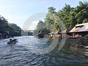 Raft and boat tour at Waterfall Sai Yok Kanchanaburi Thailand