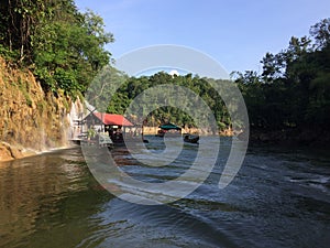 Raft and boat tour at Waterfall Sai Yok Kanchanaburi Thailand