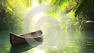 A raft floating down a wild jungle river