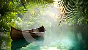 A raft floating down a wild jungle river