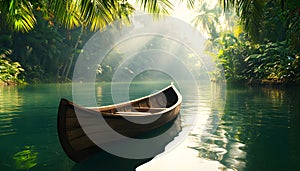 A raft floating down a wild jungle river