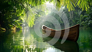 A raft floating down a wild jungle river