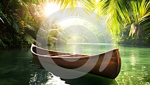 A raft floating down a wild jungle river