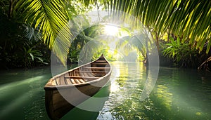 A raft floating down a wild jungle river