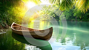 A raft floating down a wild jungle river