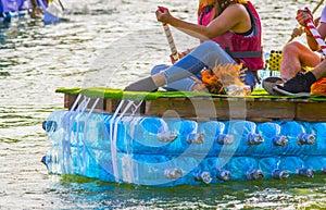 Raft made of recycled plastic bottles