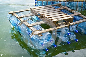 Raft made of recycled plastic bottles