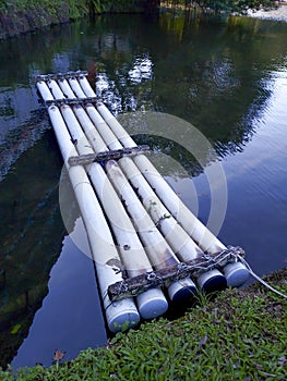 Raft for salvaging fallen leaves in pond, Boats. Rafts.