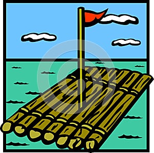 Raft wooden ship vector illustration photo