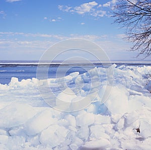 Rafted Ice Floes On Shoreline Of Mille Lacs Lake
