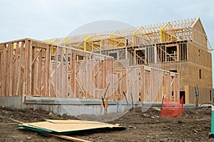 rafters and walls of a plywood house new woodwork work building