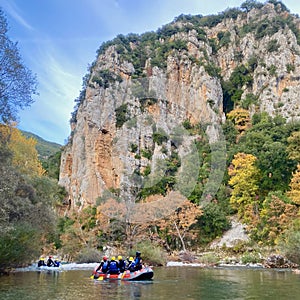 Rafting along Vikos Gorge in Pindus Mountains in Greece