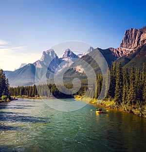 Rafting on the Bow River near Canmore in Canada