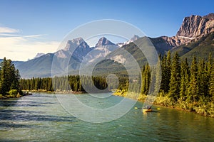 Rafting on the Bow River near Canmore in Canada photo